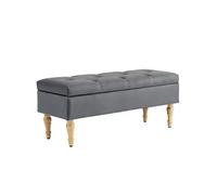 HOMCOM Banc coffre rangement 2 en 1 banquette en velours banc de rangement 38L style médiéval avec couvercle à charnière capitonné et pieds en bois pour couloir, salon, chambre, 102 x 38 x 41 cm, gris