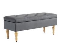 HOMCOM Banc coffre rangement 2 en 1 banquette en velours banc de rangement 38L style médiéval avec couvercle à charnière capitonné et pieds en bois pour couloir, salon, chambre, 102 x 38 x 41 cm, gris