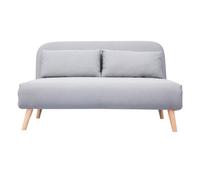 Banquette convertible 2 places en tissu gris clair et bois clair AMIKO