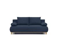 Banquette convertible 3 places MIKA - Tissu bleu foncé - Coffre de rangement - L 192 x H 84 x P 93 cm