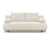 Banquette convertible 3 places MIKA - Tissu Bouclette beige - Coffre de rangement - L 192 x H 84 x P 93 cm
