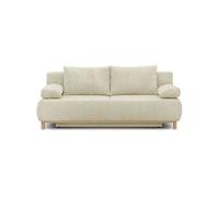 Banquette convertible 3 places MIKA - Velours côtelé Beige - Coffre de rangement - L 192 x H 84 x P 93 cm