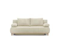 Banquette convertible 3 places MIKA - Velours côtelé Beige - Coffre de rangement - L 192 x H 84 x P 93 cm