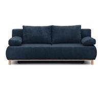 Banquette convertible 3 places MIKA - Velours côtelé bleu foncé - Coffre de rangement - L 192 x H 84 x P 93 cm