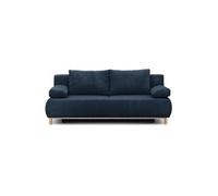 Banquette convertible 3 places MIKA - Velours côtelé bleu foncé - Coffre de rangement - L 192 x H 84 x P 93 cm