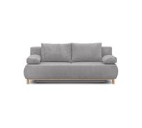 Banquette convertible 3 places MIKA - Velours côtelé gris clair - Coffre de rangement - L 192 x H 84 x P 93 cm