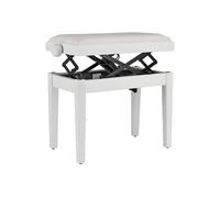 Banquette de Piano Deluxe Autolift Gewa avec réglage en Hauteur Pratique, Bois Massif, Blanc Mat, revêtement d'assise en Vinyle Blanc