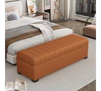 Banquette de Rangement en Cuir avec Coffre de Stockage, Banc Bout de Lit Capitonnée, Pouf Rembourré Imperméable pour Chambre Salon Entrée, Cadre en Bois Massif et Siège Élégant(H,90cm/35.4in)