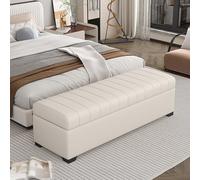 Banquette de Rangement en Cuir avec Coffre de Stockage, Banc Bout de Lit Capitonnée, Pouf Rembourré Imperméable pour Chambre Salon Entrée, Cadre en Bois Massif et Siège Élégant(A,120cm/47.2in)