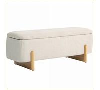 Banquette de Rangement - HOMCOM - Rangement Caché, Effet Lin, Pieds Bois Hêtre - Beige