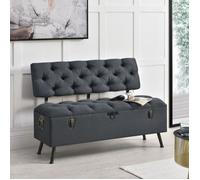 [en.casa] Banquette de Rangement Banc avec Siège Rabattable Rembouré Chesterfield Panneau de Particules Fer Polyester 110 x 48 x 75 cm Gris Foncé