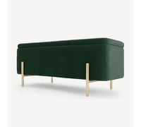Banquette de Rangement Rembourrée, Structure en Bois Massif, Revêtement en Velours, Pieds en Métal, Rangement Dissimulé, Rembourrage en Mousse, Convient au Salon(Green,120*45*45cm/47*18*18in)