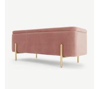 Banquette de Rangement Rembourrée, Structure en Bois Massif, Revêtement en Velours, Pieds en Métal, Rangement Dissimulé, Rembourrage en Mousse, Convient au Salon(Pink,90*45*45cm/35*18*18in)
