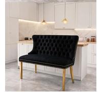 Banquette de salle à manger 2 places en velours deep black capitonnée, design contemporain, 116 cm