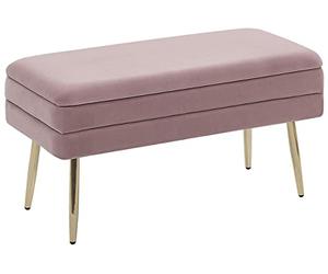 Banquette Design Bout de Lit en Velours Rose avec Pieds Obliques Dorés Meuble Déco Pratique pour Salon Chambre et Couloir Chic et Glamour Beliani