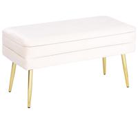 Beliani Banquette d'Intérieur en Velours Blanc avec Pieds Dorés et Coffre Rangement Durham