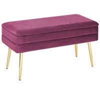 Banquette d'Intérieur en Velours Bordeaux avec Pieds Dorés et Coffre Glamou