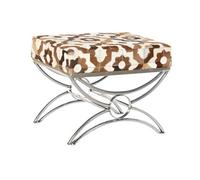 Banquette en acier argenté et cuir marron, blanc - longueur 53 x Profondeur 40 x hauteur 43 cm --