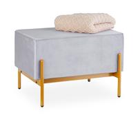 Relaxdays Banquette en Velours, Pieds en métal, HxLxP : 40x60x43 cm, Banc rembourré, Chambre, Salon, Grise