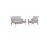 Banquette et fauteuil scandinave bois et tissu gris clair | sweeek