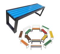 Banquette Extérieure Moderne sans Dossier, Banc de Jardin Robuste en Bois Composite et Acier, Imperméable et Anti-Corrosion pour Patio ou Espace Public, Fixation Sol 80-180cm
