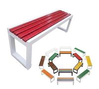 Banquette Extérieure Moderne sans Dossier, Banc de Jardin Robuste en Bois Composite et Acier, Imperméable et Anti-Corrosion pour Patio ou Espace Public, Fixation Sol 80-180cm
