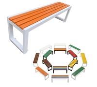 Banquette Extérieure Moderne sans Dossier, Banc de Jardin Robuste en Bois Composite et Acier, Imperméable et Anti-Corrosion pour Patio ou Espace Public, Fixation Sol 80-180cm