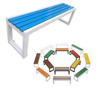 Banquette Extérieure Moderne sans Dossier, Banc de Jardin Robuste en Bois Composite et Acier, Imperméable et Anti-Corrosion pour Patio ou Espace Public, Fixation Sol 80-180cm