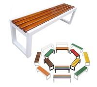 Banquette Extérieure Moderne sans Dossier, Banc de Jardin Robuste en Bois Composite et Acier, Imperméable et Anti-Corrosion pour Patio ou Espace Public, Fixation Sol 80-180cm