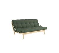 Banquette futon FOLK en pin massif coloris vert olive couchage 130 x 190 cm.
