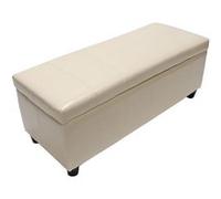 Banquette Kriens, coffre, banc, cuir + similicuir, 112x45x45cm crème