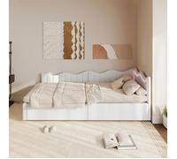 Banquette Lit Simple Lit Coffre Enfant 90x200 en Velours Bouclé | Tête de Lit avec LED Multicolore