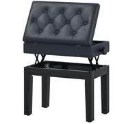 HomCom Banc de piano réglable en hauteur bois massif coffre de rangement siège capitonné PU Noir