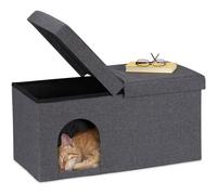 Banquette Pliable, Grotte Chat, Banc Résistant, Abri Chaton, Intérieur, Cachette, Hlp : 38,5x74,5x37 Cm, Gris - Relaxdays