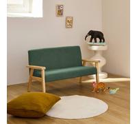 Banquette pour enfant velours côtelé et bois d'hévéa 2 places isak kid kaki foncé TU