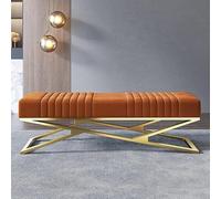 Banquette Rembourrée en Velours,Chaussure D’entrée Confortable avec Base Dorée,Banc De Canapé D’appoint Moderne De Fin De Lit De Chambre à Coucher, Orange, 80x38x42cm