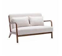 Banquette scandinave 2 places bois d'hévéa teinté noyer clair et bouclette LORENS