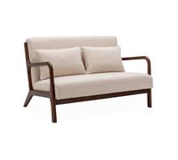 Banquette scandinave 2 places bois d'hévéa teinté noyer clair et tissu Lorens