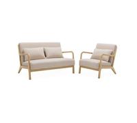 Banquette scandinave 2 places + Fauteuil bois et tissu