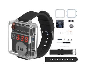 BANRIA Kit DIY Horloge à Souder 4 Chiffres LED - Boîtier Transparent avec Microcontrôleur - Projet Éducatif STEM pour École, Étudiants et Loisirs