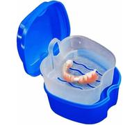 BANSHAN Kit de dentier 1 pièce, boîte de retenue orthodontique, récipient de rangement pour prothèses dentaires, boîte de nettoyage avec filtre, portable, facile à transporter (bleu foncé)