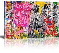 Bansky Tableau imprimé sur toile Love is All We Need Street Graffiti Art Tableau moderne Salon Décoration murale XXL avec cadre 70 x 100 cm