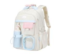 Bansusu Sac à dos pour filles pour enfants, cartable multi-poches avec trousse à crayons, A-beige+bleu