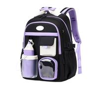 Bansusu Sac à dos pour filles pour enfants, cartable multi-poches avec trousse à crayons, A-noir+violet