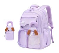 Bansusu Sac à dos pour filles pour enfants, cartable multi-poches avec trousse à crayons, B-violet