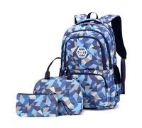 Bansusu Sacs à dos à imprimé géométrique pour filles et garçons pour enfants sacs d'école primaire, Bleu-A - 3 pièces, Large-A-3Pcs