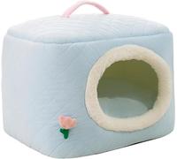 BANTASE Niche for Chat 2 en 1, Maison Chaleureuse, Canapé avec Oreiller Amovible Et Lavable, Cube Douillet, Tente Mignonne De Dessin Animé, Lits D'intérieur(Blau,Medium)