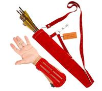 Bantoro Crafts Carquois de tir à l'arc en cuir avec protège-bras - Cuir de vache suède | Qualité supérieure (rouge)