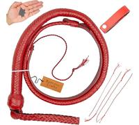 Bantoro Crafts Fouet Serpent Rouge de 3 Pieds/0,90 mètre, Coup de Fouet chargé/craquage Fort, Fouet en Cuir, 16 Tresses tressées