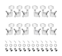 Banworks 6L6R Lot de 12 chevilles d'accordage scellées avec étiquette de fixation à 45 degrés pour guitare électrique Strat ST Tele JT/JXQ-12 Chromé avec gros bouton